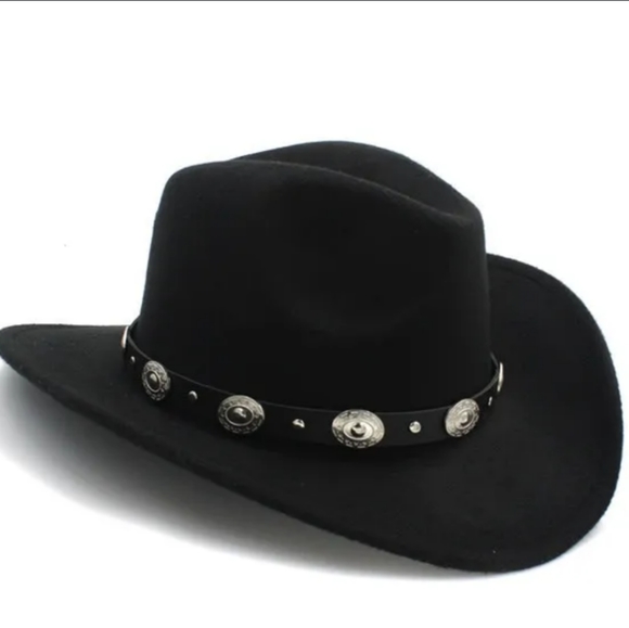 Unisex Black Western Cowboy Hat  Silver-tone Conch Faux Leather Strap - Picture 5 of 17